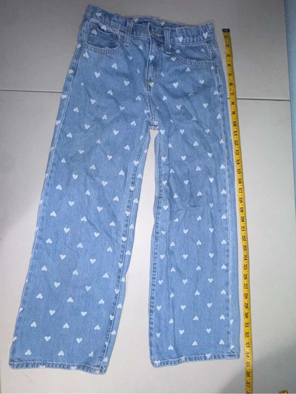 Old Navy Girl 12 Denim Jeans High Waisted Baggy Wide Leg Hearts Casual School